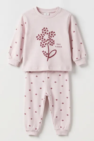 Lila (1-3 Yaş ) Flower   Baskılı Penye Kız Bebek&Çocuk  Pijama Takım 500329