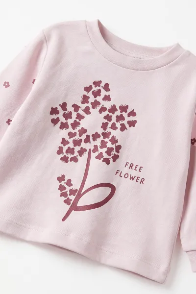 Lila (1-3 Yaş ) Flower   Baskılı Penye Kız Bebek&Çocuk  Pijama Takım 500329