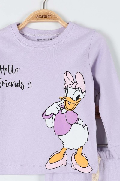 Lila (1-3 Yaş) Hello Friends Baskılı Kız Bebe Pijama Takım 181888