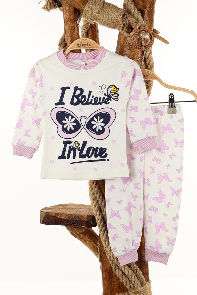 Lila (1-3 Yaş) Kelebek Baskılı Kız Çocuk Pijama Takım 145152
