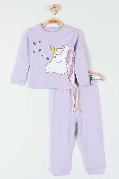 Lila (1-3 Yaş) Yıldızlı At Baskılı Kız Bebe Pijama Takım 181903