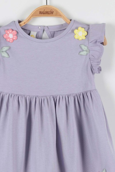 Lila (1-4 Yaş) Çicek Motifli Kol Fırfırlı Kız Çocuk Elbise 169986