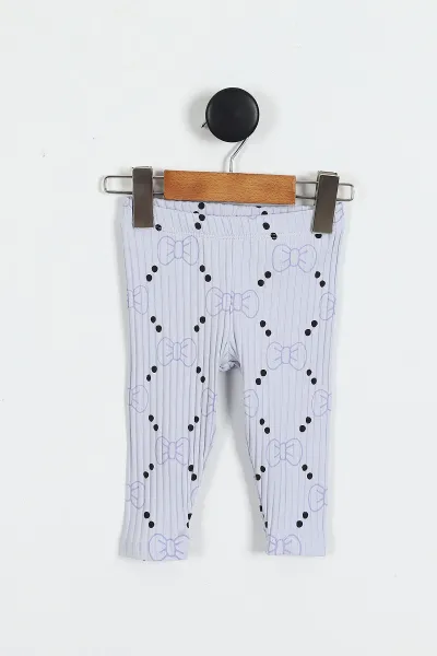 Lila (1-4 Yaş) Fiyonk Desenli Alt Fitilli Taytlı Kız Çocuk Mevsimlik Takım 425876