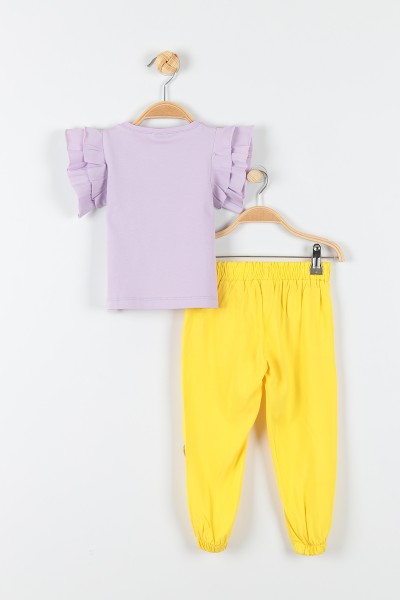 Lila (1-4 Yaş) Kuş Baskılı Kol Detaylı Paça Lastikli Kız Bebe Takım 174348