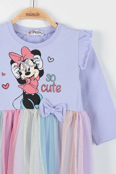 Lila (1-4 Yaş) Minnie Mouse Baskılı Kız Çocuk Elbise 174906