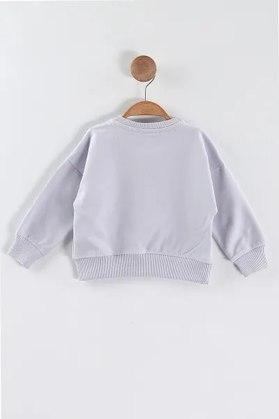 Lila (1-4 Yaş)Tavşan Baskılı  Taşlı Kız Çocuk Sweatshirt 432954