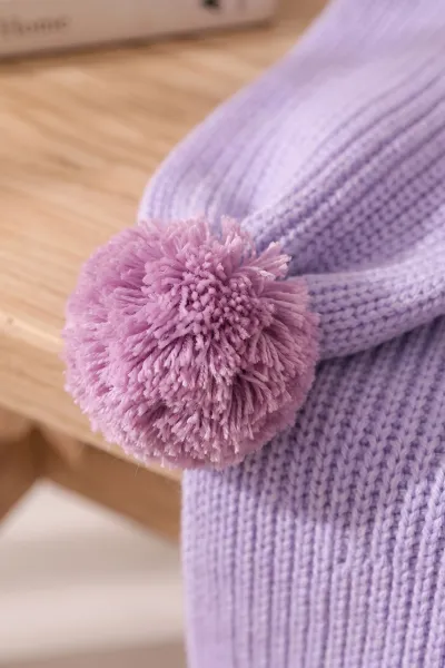 Lila (1-5 Yaş) Ponponlu Kız  Çocuk Atkı Bere Takım 475066