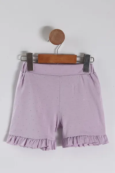 Lila (1-5 Yaş) Taş Baskılı Fiyonklu ve Şortlu Penye Kız Çocuk Yazlık Takım 454792