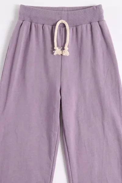 Lila (1-9 Yaş) Çiçek Nakışlı Bol Paça 2 İp Kız Çocuk Mevsimlik Takım 487326