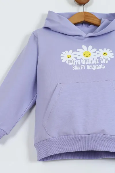 Lila ( 1-9 Yaş) Papatya Baskı Kanguru Cep Kız Çocuk Takım 251528