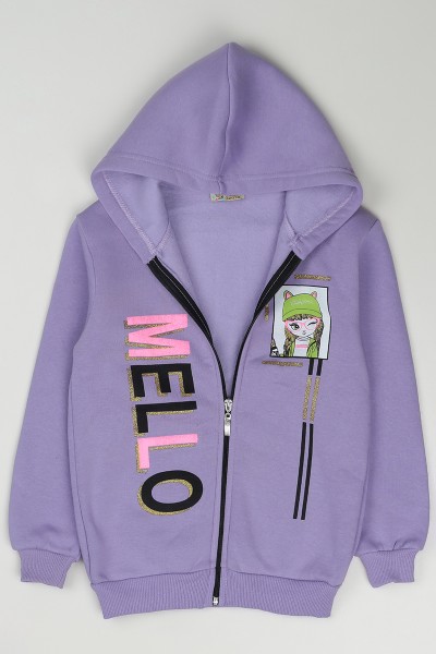 Lila (12 Yaş) Melo Baskılı Kız Çocuk Fermuarlı Sweatshirt 87630