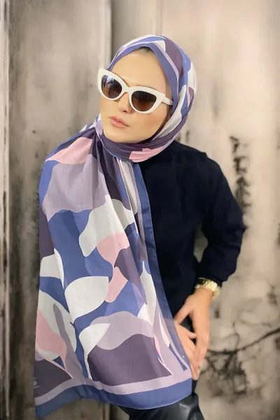 Lila 180X70 cm Dijital Baskı Colorful Desenli Pamuk Şal 336626