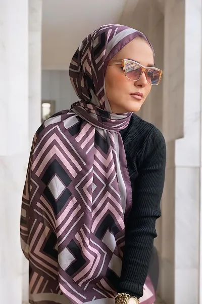 Lila 180X70 cm Dijital Baskı Desenli Pamuk Şal Marlow 332762