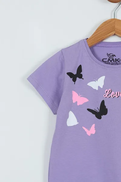 Lila (2-11 Yaş) Baskılı Kız Çocuk Tişört 271363