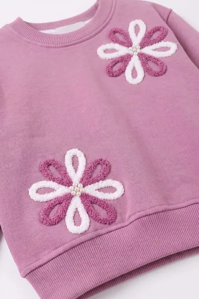 Lila (2-11 Yaş)  Süzene Nakışlı İçi Şardonlu Kız Çocuk Sweatshirt 499986