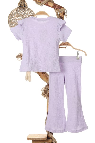Lila (2-5 Yaş) Ayı Oyuncaklı Kol Fırfırlı İspanyol Paça Kız Çocuk Takım 165994