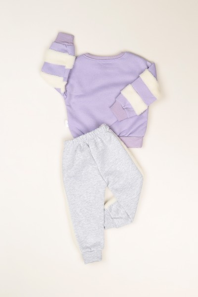 Lila (2-5 Yaş) Happy Baskılı Peluş Detaylı Kız Çocuk Takım 81630