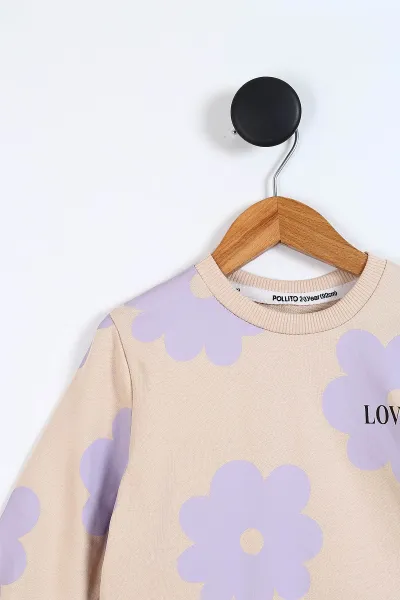 Lila (2-5 Yaş) Love Papatya Baskılı Fitilli Kız Çocuk Takım 337135