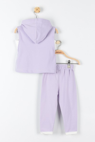 Lila (2-5 Yaş) Yoga Baskılı Taş Detaylı Kapüşonlu Kız Çocuk Takım 176270