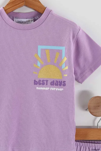 Lila (2-6  Yaş) Best Days Baskılı Tişört  ve  Şortlu   Kız Çocuk 2'li Takım 461339