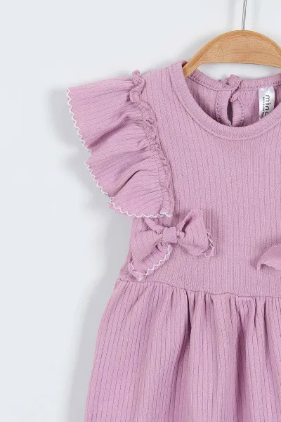 Lila (2-6 Yaş)Fırfırlı Fiyonklu Kroşetalı Kız Çocuk Elbise 357486