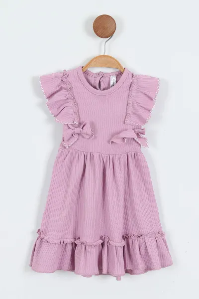 Lila (2-6 Yaş)Fırfırlı Fiyonklu Kroşetalı Kız Çocuk Elbise 357486