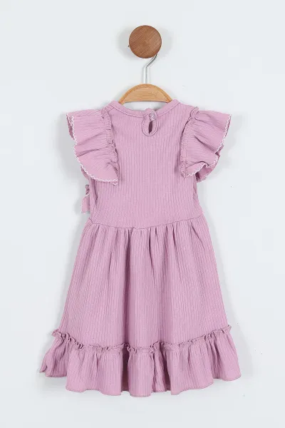 Lila (2-6 Yaş)Fırfırlı Fiyonklu Kroşetalı Kız Çocuk Elbise 357486