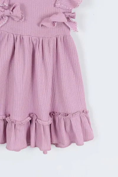 Lila (2-6 Yaş)Fırfırlı Fiyonklu Kroşetalı Kız Çocuk Elbise 357486