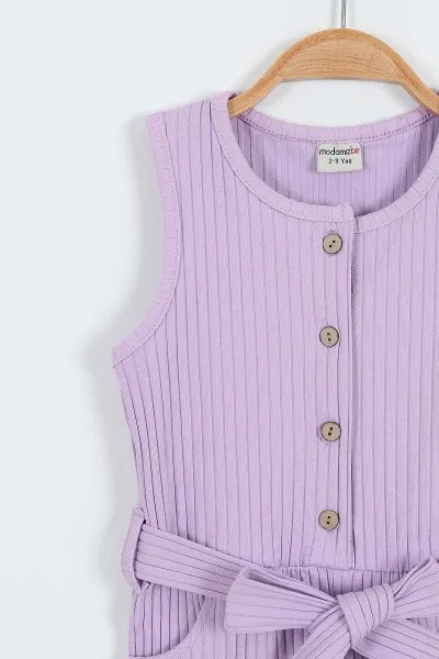 Lila (2-7 Yaş)Düğmeli Kemerli Cepli Kısa Kız Çocuk Salopet 354498