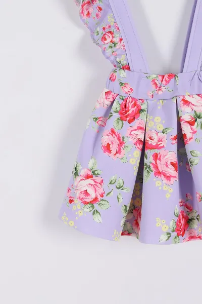 Lila (2-8 Yaş) Desenli Kız Çocuk Salopet Takım 268163
