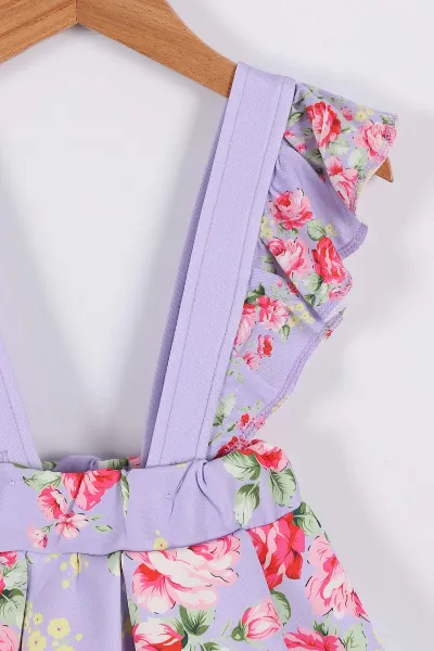 Lila (2-8 Yaş) Desenli Kız Çocuk Salopet Takım 268163