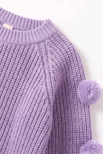 Lila (2-8 Yaş) Ponpon Kazaklı Etekli Bandana Çoraplı Kız Çocuk Takım 474507