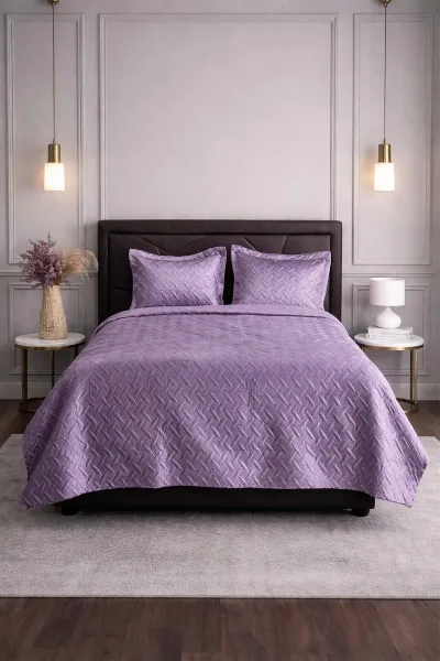 Lila 240x260 Cm Çift Kişilik Kadife Yatak Örtüsü 474676