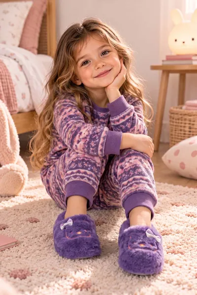 Lila ( 25 - 30 ) Figürlü Kız Çocuk Panduf 495130