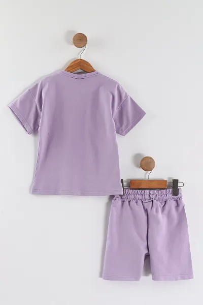 Lila (3-10 Yaş)Karakter Baskılı Şortlu Kız Çocuk Takım 455638