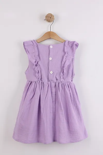 Lila (3-11 Yaş) Omzu Fırfırlı Fiyonk Detaylı  Müslin Kız Çocuk Elbise 467873