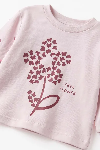 Lila (3-12 Ay) Flower   Baskılı Penye Kız Bebek Pijama Takım 500325