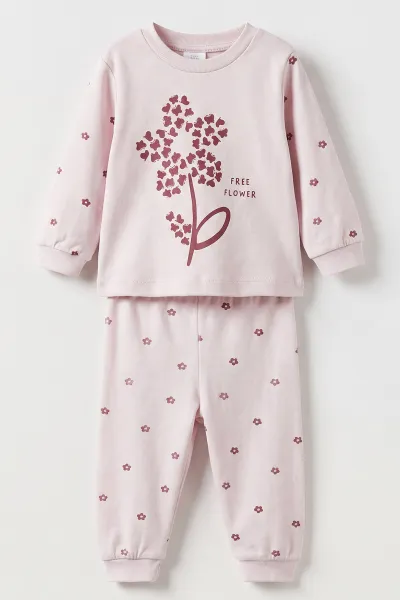 Lila (3-12 Ay) Flower   Baskılı Penye Kız Bebek Pijama Takım 500325
