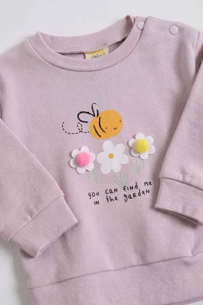 Lila (3-18 Ay) Arılı Çiçek Baskılı Alt Çimalı  Kız Bebek 2'li Takım 477523
