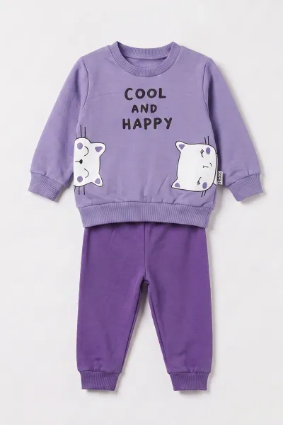 Lila (3-18 Ay)  Cool And Happy Baskılı 2 İp Kız Bebek Mevsimlik Takım 481121