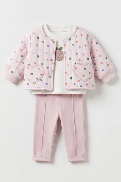Lila (3-18 Ay) Kapitone Ceketli  Kız Bebek 3'lü Takım 486590