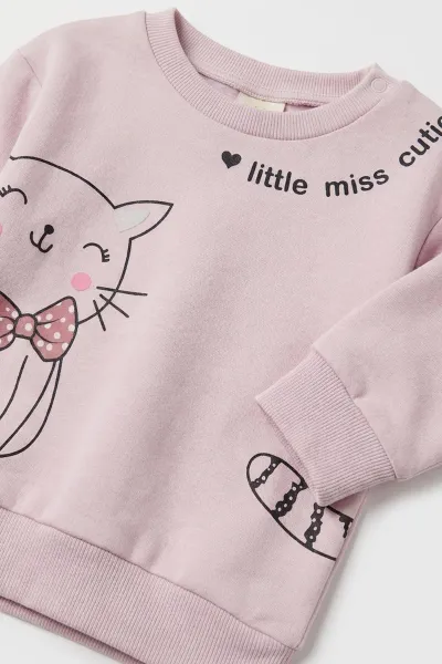 Lila (3-18 Ay) Kedi Baskılı   Alt Çimalı  Kız Bebek 2'li Takım 477557