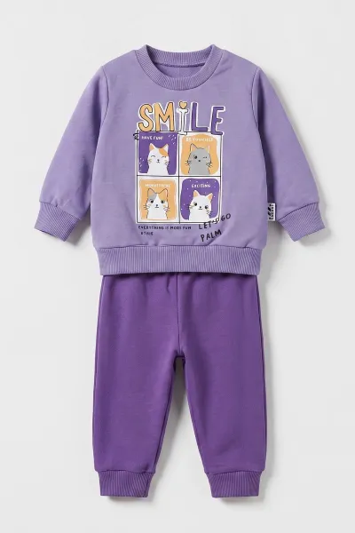 Lila (3-18 Ay) Smile Baskılı 2 İp Kız Bebek Mevsimlik Takım 481098