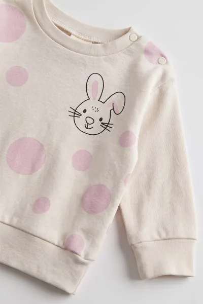 Lila (3-18 Ay) Tavşan Baskılı Alt Çimalı  Kız Bebek 2'li Takım 477528