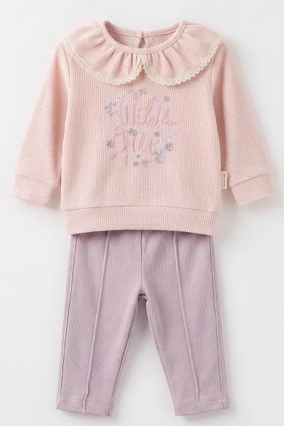 Lila (3-18 Ay) Wild Nakışlı Waffle  Kız Bebek 2'li Takım 487652