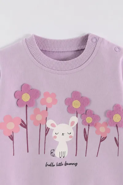 Lila (3-24 Ay) Çiçek Baskılı  Kız Bebek 2'li  Takım 473051