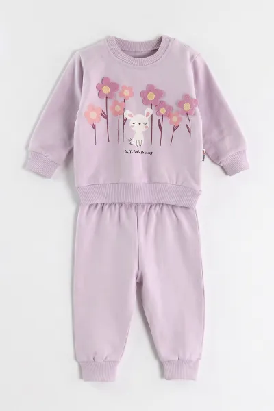 Lila (3-24 Ay) Çiçek Baskılı  Kız Bebek 2'li  Takım 473051