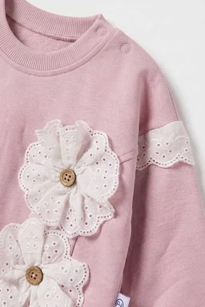 Lila (3-24 Ay) Fistolu Çiçek Nakışlı Alt Çimalı   Kız Bebek Takım 480599