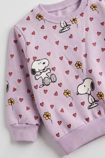 Lila (3-24 Ay) Kalpli Çiçekli Snoppy Baskılı 2 İp Kız Bebek Takım 483848