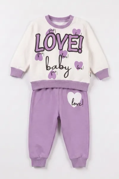 Lila (3-24 Ay) Love Baskılı   Kız Bebek Mevsimlik Takım 472761